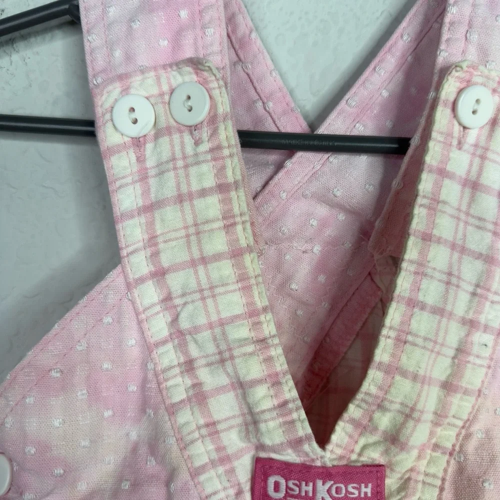 OshKosh B'Gosh Overall Shorts Girls 18M Pink Plaid Boucle VTG Made in USA Romper
